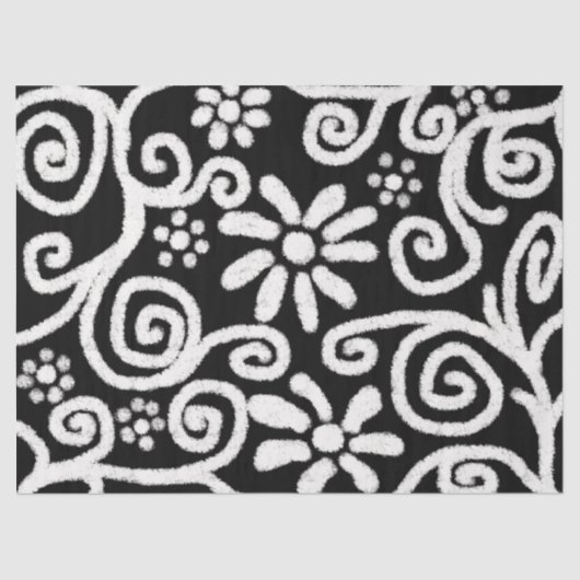 Zwart Wit Bloemen Wervelingen Bloemen Decoupage Tissuepapier (Voorkant)