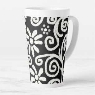 Zwart Wit Bloemen & Wervelingen Bloemen Patroon Latte Mok