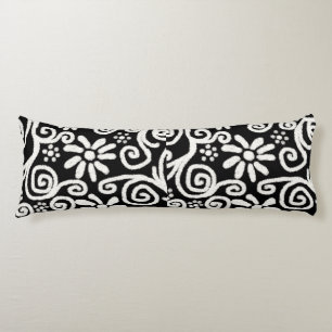 Zwart Wit Bloemen & Wervelingen Bloemen Patroon Lichaamskussen