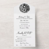 Zwart-wit Bloemen Yin Yang bruiloft All In One Uitnodiging (Binnen)