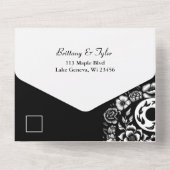 Zwart-wit Bloemen Yin Yang bruiloft All In One Uitnodiging (Achterkant)