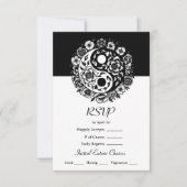 Zwart-wit Bloemen Yin Yang Bruiloft RSVP Kaart (Voorkant)