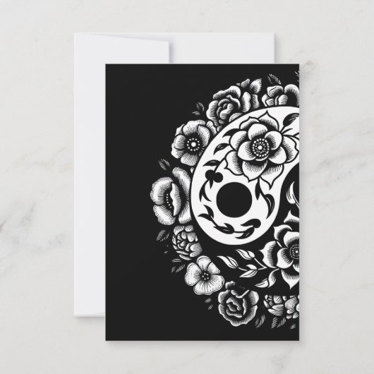 Zwart-wit Bloemen Yin Yang Bruiloft RSVP Kaart (Achterkant)
