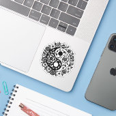  Zwart-wit Bloemen Yin Yang Sticker (Laptop met iPhone)