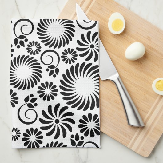 Zwart-wit bloemenbadhanddoek theedoek (Quarter Fold)