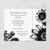 Zwart-wit  bloemenbruiloft uitnodiging briefkaart (Achterkant)