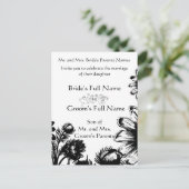 Zwart-wit  bloemenbruiloft uitnodiging briefkaart (Staand voorkant)