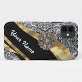 Zwart & wit bloemendamast patroon Case-Mate iPhone case (Achterkant (horizontaal))