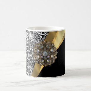 Zwart & wit bloemendamast patroon koffiemok