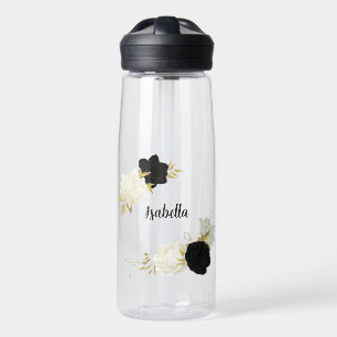 Zwart & wit bloemengoud waterfles