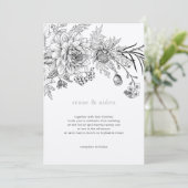 Zwart-wit bloemenillustratie bruiloft kaart (Staand voorkant)