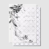 Zwart-wit bloemenkrans bruiloft vellum uitnodigingen (Offset (Uitnodiging))