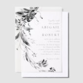 Zwart-wit bloemenkrans bruiloft vellum uitnodigingen (Offset)