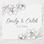 Zwart & Wit Bloemenlijn Kunst Bruiloft Sparkling Wijnetiket (Enkel label)