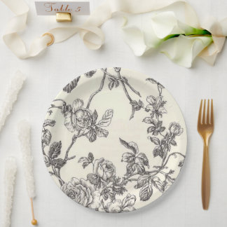 Zwart-wit  bloemenpapier Borden Papieren Bordje