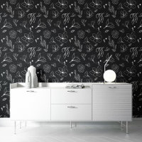 Zwart wit bloemenpatroon botanische donkere bloeme
