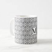 Zwart-wit bloemenpatroon Monogram Mok (Voorkant links)