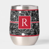 Zwart-wit bloemenpatroon: rood monogram (Achterkant)