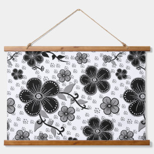 Zwart-wit bloemenprint hangend wandkleed