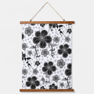 Zwart-wit bloemenprint hangend wandkleed
