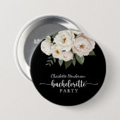 Zwart-Wit Bloemig Bruidsfeest Borrel Ronde Button 7,6 Cm (Voorkant /achterkant)