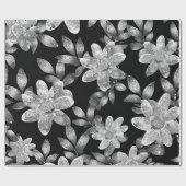 Zwart-wit bloemig cadeaupapier (Vlak)