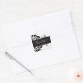 Zwart-wit bloemig Ornament Vierkante Sticker (Envelop)