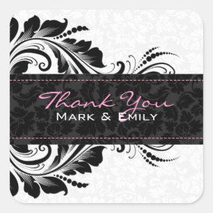 Zwart-wit bloemig Ornament Vierkante Sticker