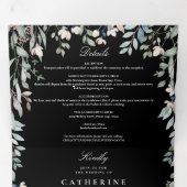 Zwart-Wit Bloemige Wilde Bloemen Foto Bruiloft Drieluik Uitnodiging (Binnenzijde eerst)