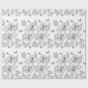 Zwart-wit bloemmotief minimalistisch modern cadeaupapier