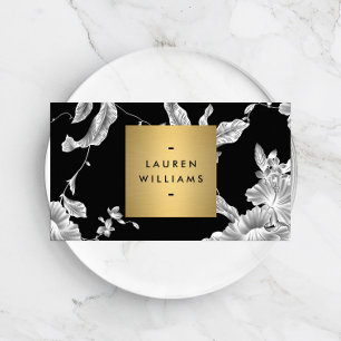  zwart-wit bloemmotief visitekaartje