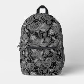 Zwart-wit bloempaisley bedrukte rugzak (Voorkant)