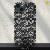Zwart Wit Bloempatroon Bijen Initialen Case-Mate iPhone Case