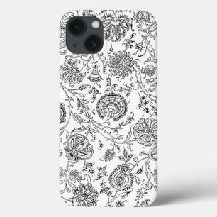 Zwart-wit bloempatroon iPhone 13 hoesje