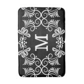 Zwart-wit bloempatroon monogrammen badmat (Voorkant Verticaal)