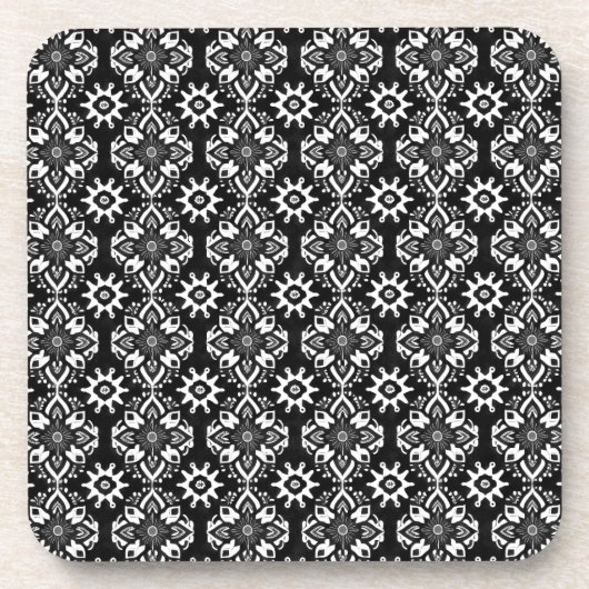 Zwart-wit Bloempatroon Onderzetters - Set van 6 (Voorkant)