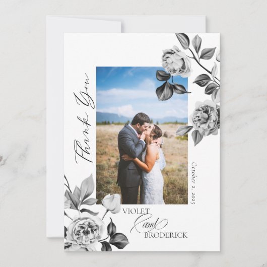 Zwart-wit bloemstuk aanpasbare bedankkaart (Voorkant)