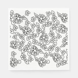 Zwart-wit bloemtekening servet