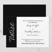 Zwart wit blok "kennisgeving" uitgestelde bruiloft kaart (Voorkant / Achterkant)