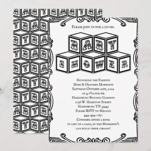 Zwart-wit Blokken Baby shower Kaart (Voorkant / Achterkant)