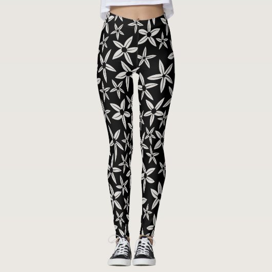 Zwart-wit Bloom Spring Leggings (Voorkant)