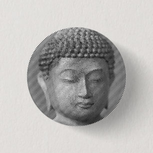 Zwart-wit boeddha-gezichtsveld, gevormd door lijne ronde button 3,2 cm