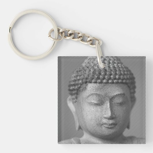 Zwart-wit boeddha-gezichtsveld, gevormd door lijne sleutelhanger (voorkant)