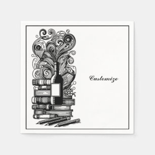 Zwart-wit boeken en wijn servet