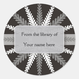 Zwart Wit Boekplaten-Zilver Grijs Sneeuwvlok Ronde Sticker