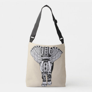 Zwart-wit Boheemse tribale olifant Taupe Crossbody Tas