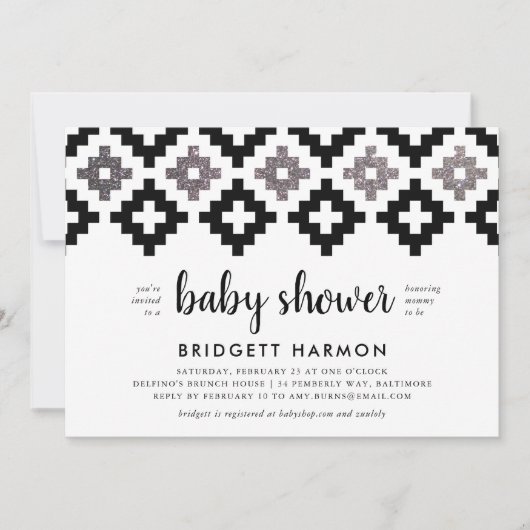 Zwart-wit Boho Aztec Baby shower Kaart (Voorkant)
