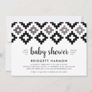 Zwart-wit Boho Aztec Baby shower Kaart