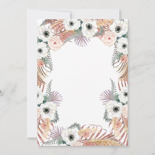 Zwart Wit Boho Bloem Palm Loof Pampas Gras Kaart (Achterkant)