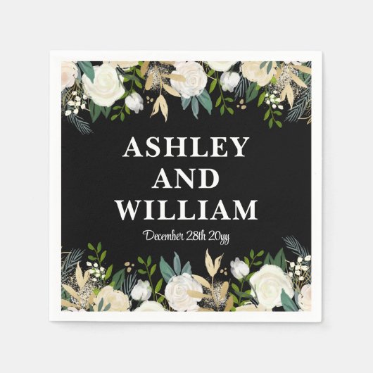 Zwart-wit Boho Bohemian Chic Greenery Wedding Servet (Voorkant)